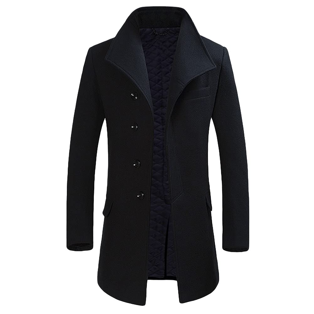 Allthemen Wintermantel Mantel Herren Lang Slim Fit Herrenmantel Winter Schwarz Business Mantel Herre