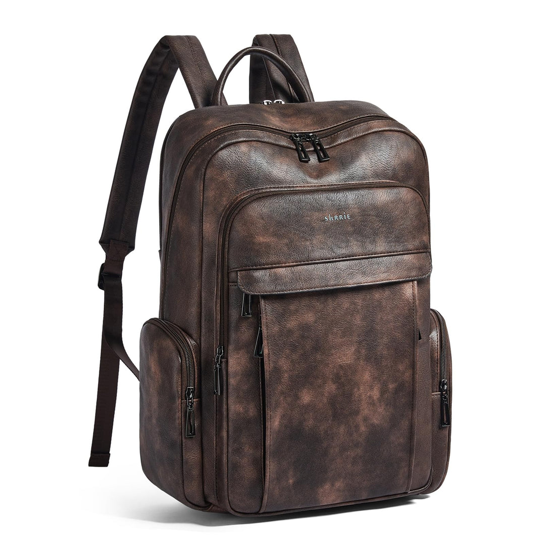 Shrrie Leder Laptop Rucksack für Frauen mit 17 Zoll Vegan Leder Computer Rucksack Tasche für Reise C