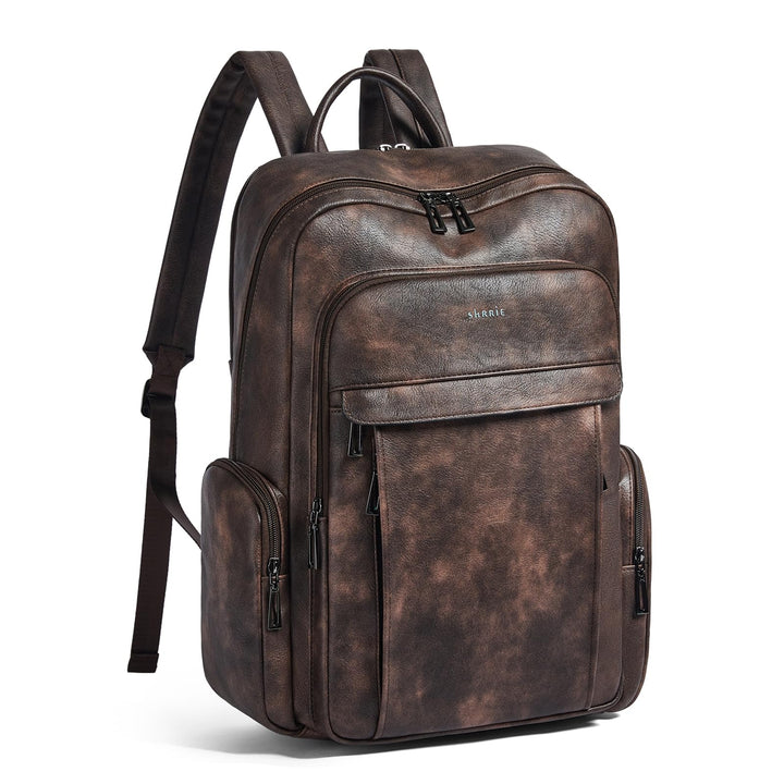 Shrrie Leder Laptop Rucksack für Frauen mit 17 Zoll Vegan Leder Computer Rucksack Tasche für Reise C