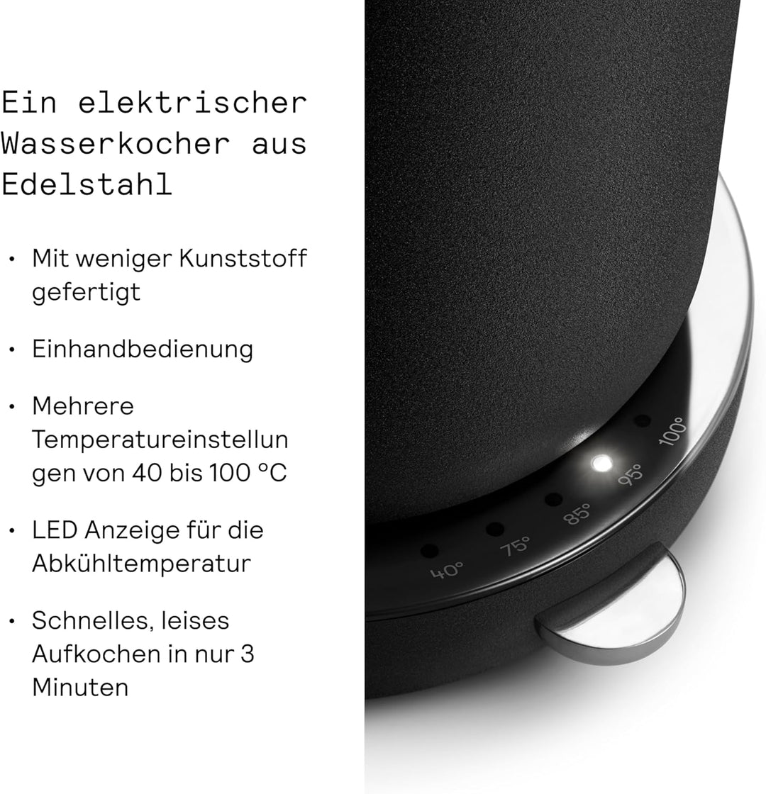 Aarke Wasserkocher aus Edelstahl mit mehreren Temperatureinstellungen, 360° drehbarem Sockel, leisem