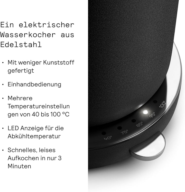 Aarke Wasserkocher aus Edelstahl mit mehreren Temperatureinstellungen, 360° drehbarem Sockel, leisem