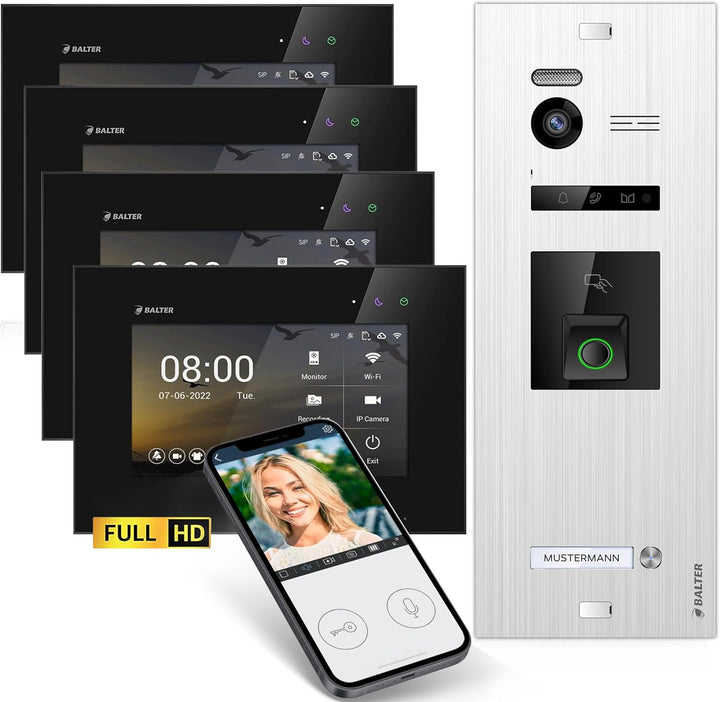 Balter EVO-HD Video Türsprechanlage mit Fingerprint, Video Türklingel, Smartphone App,1 Familienhaus