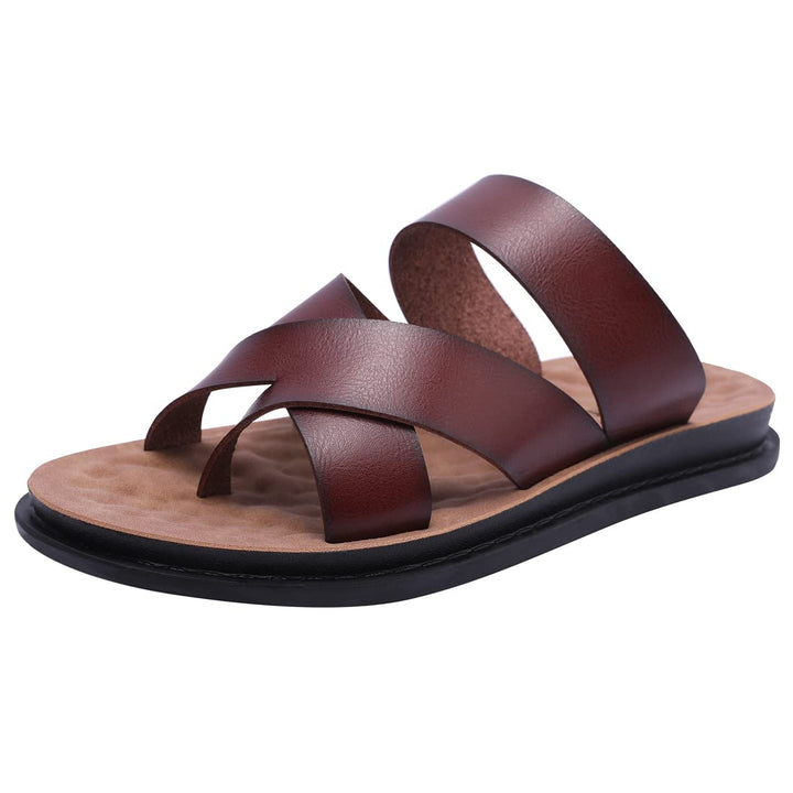 Harssidanzar Herren Sandalen Hausschuhe Cross Straps Slide Slip On Flip Flops für Männer Toe Ring St