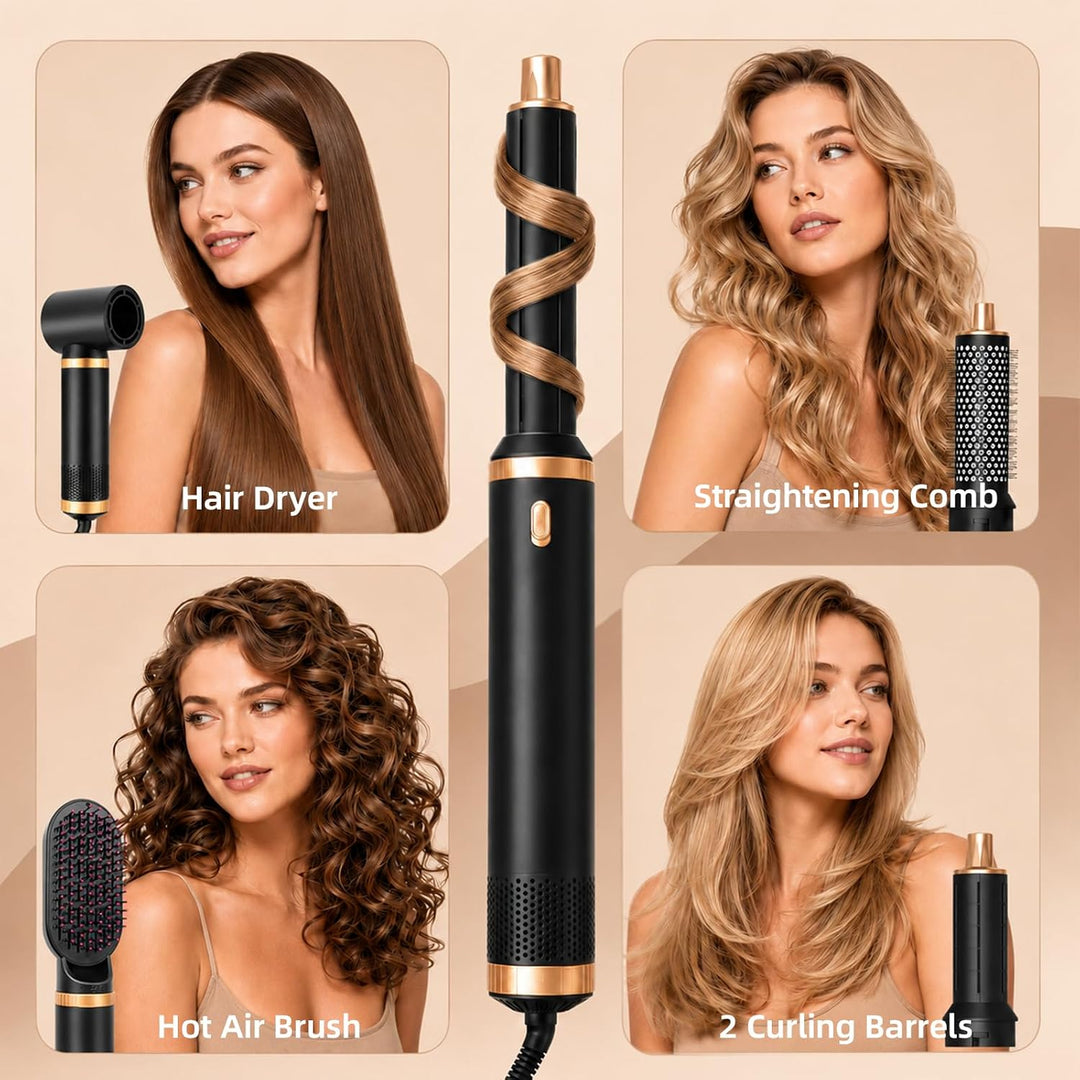 5 in 1 Hairstyler Warmluftbürste mit Aufsätzen - Rotierende Lockenbürste Elektrisch, Föhn Rundbürste