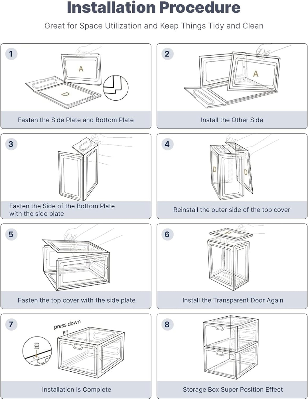 ADOV Schuhboxen, 6 Stück Schuhboxen Stapelbar für Männer Frauen und Kinder, Schuhorganizer Platzspar