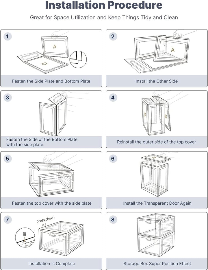 ADOV Schuhboxen, 6 Stück Schuhboxen Stapelbar für Männer Frauen und Kinder, Schuhorganizer Platzspar