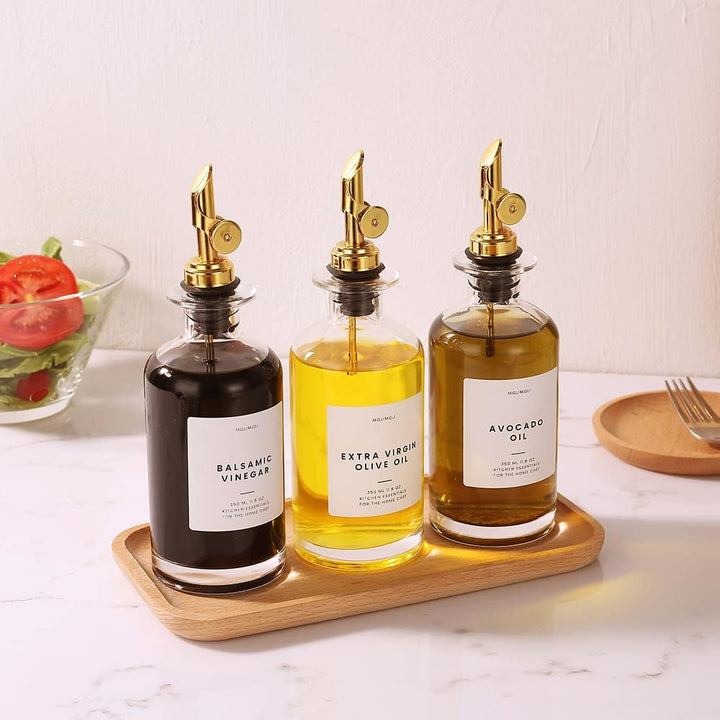 Molimoli Ölspender Flasche für Küche, Automatischer Ausgiesser, Dünne Glasflasche für Küche, Olivenö