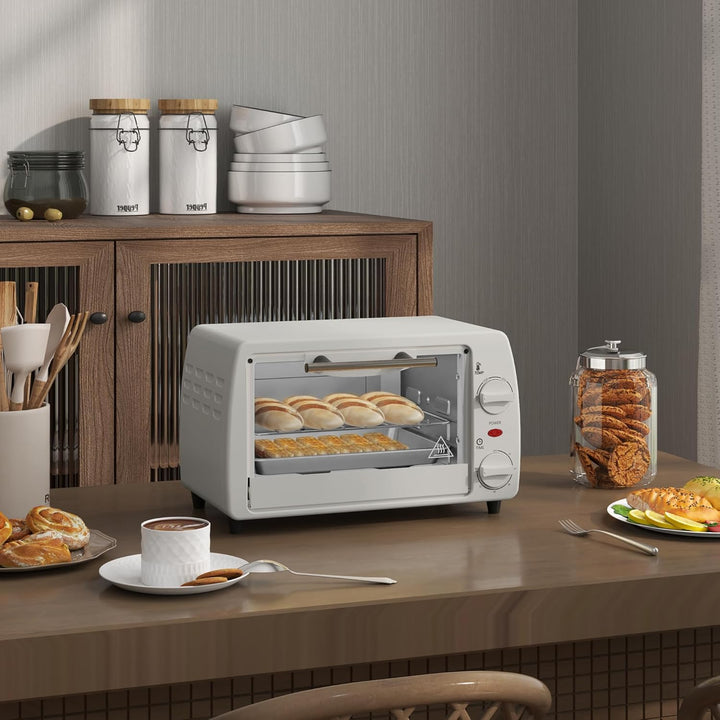 HOMCOM Mini Backofen 10 L 750W 100-230℃ 60 Min. Timer mit Backblech, Grillrost und Herausnehmbarer B