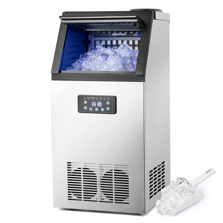 CREWORKS Edelstahl-Eiswürfelmaschine 73 kg/24 h Gewerbeausführung mit LCD-Display ideal für Zuhause,