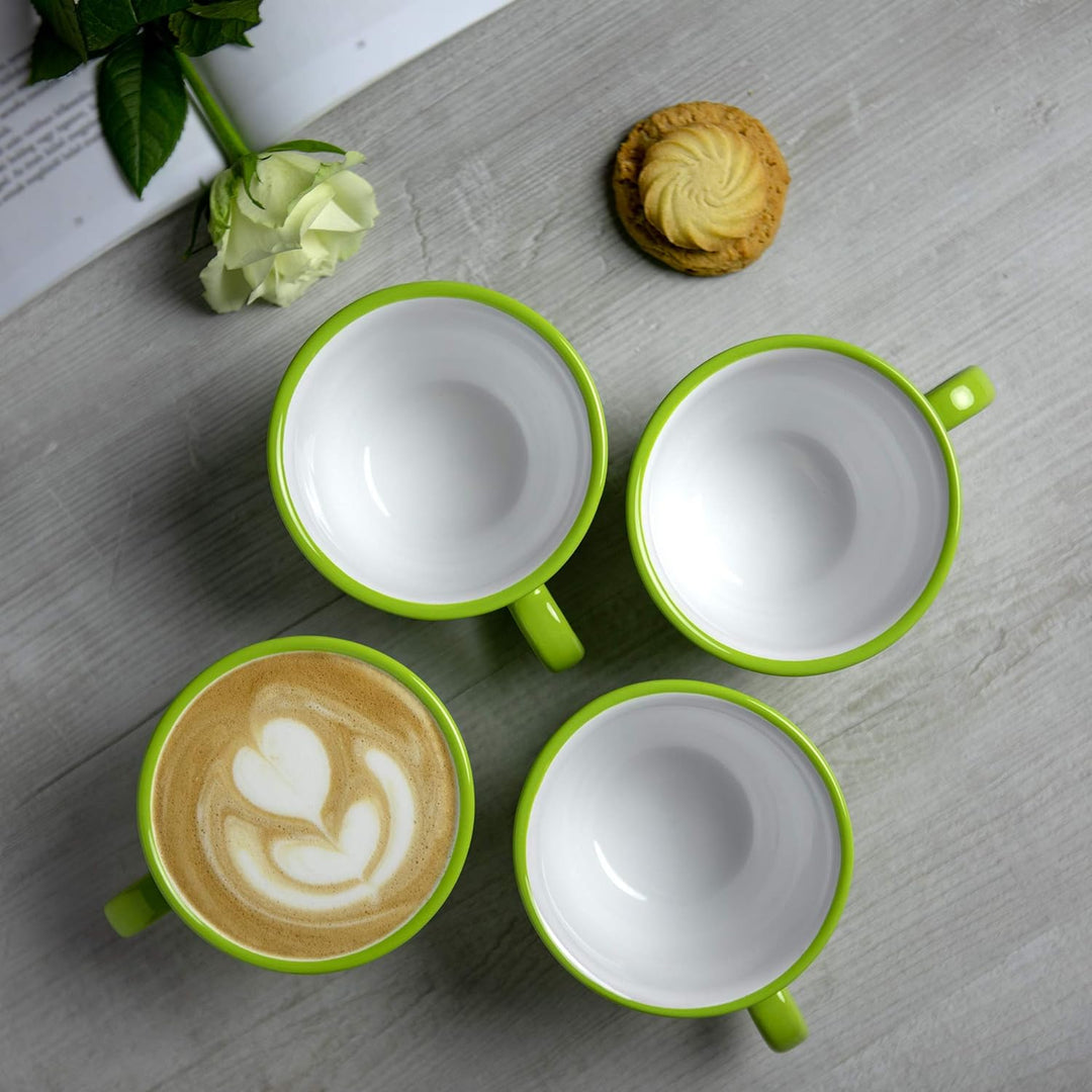 City to Cottage - Keramik Kaffebecher Teetasse 350 ml, Grün und Weiss Polka Dots, Handgemacht Kaffee