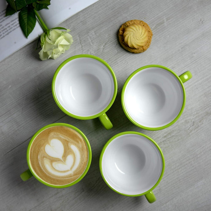 City to Cottage - Keramik Kaffebecher Teetasse 350 ml, Grün und Weiss Polka Dots, Handgemacht Kaffee