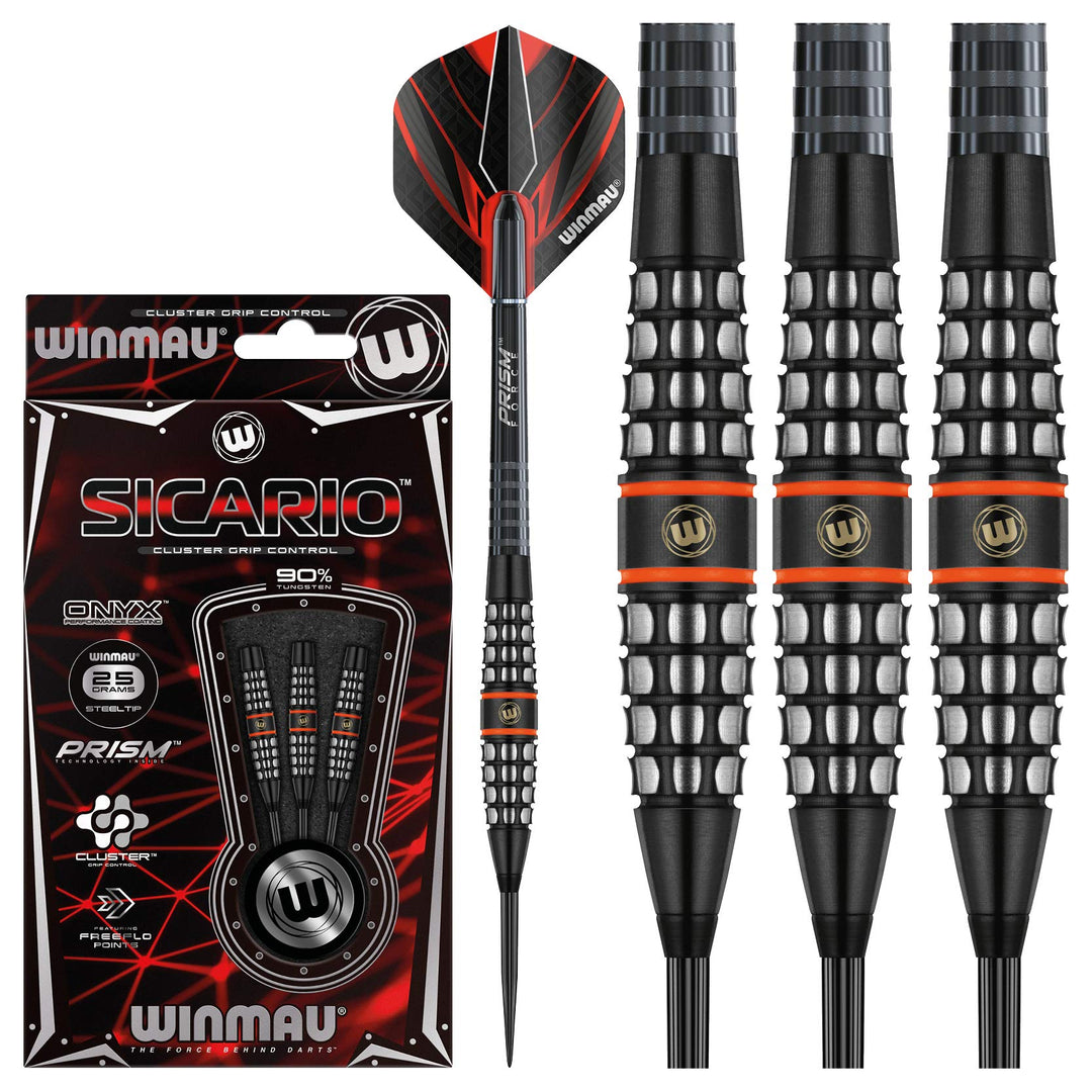 WINMAU Sicario 25g Profi Wolfram Steeltip Dartpfeile Set mit Flights und Schäfte