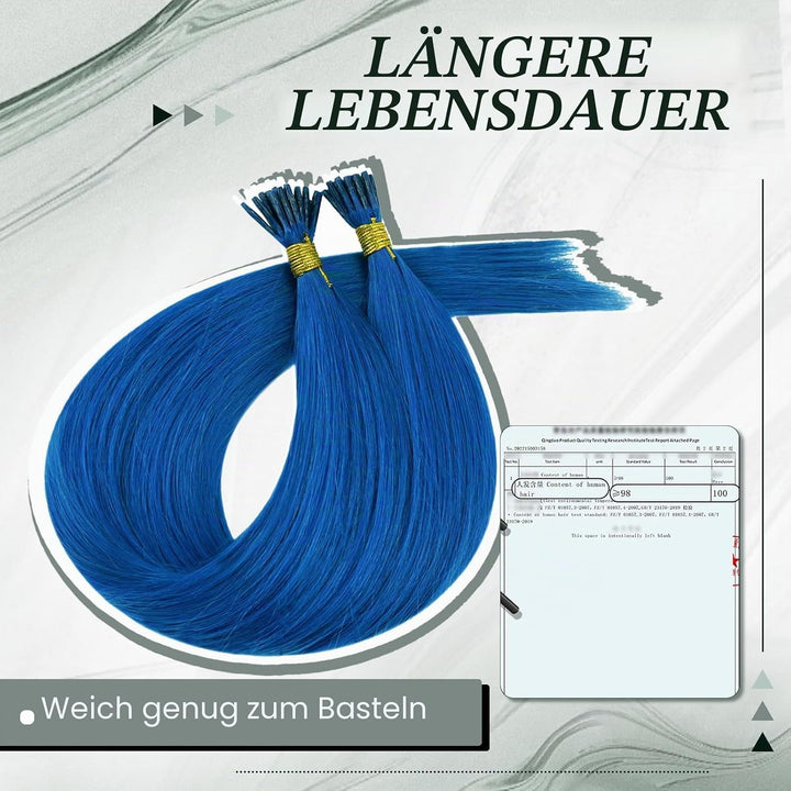 RUNATURE I Tip Extensions Echthaar Blau 45cm Pre Bonded Extension Echthaar Blau 25g 25 Strähne Haarv