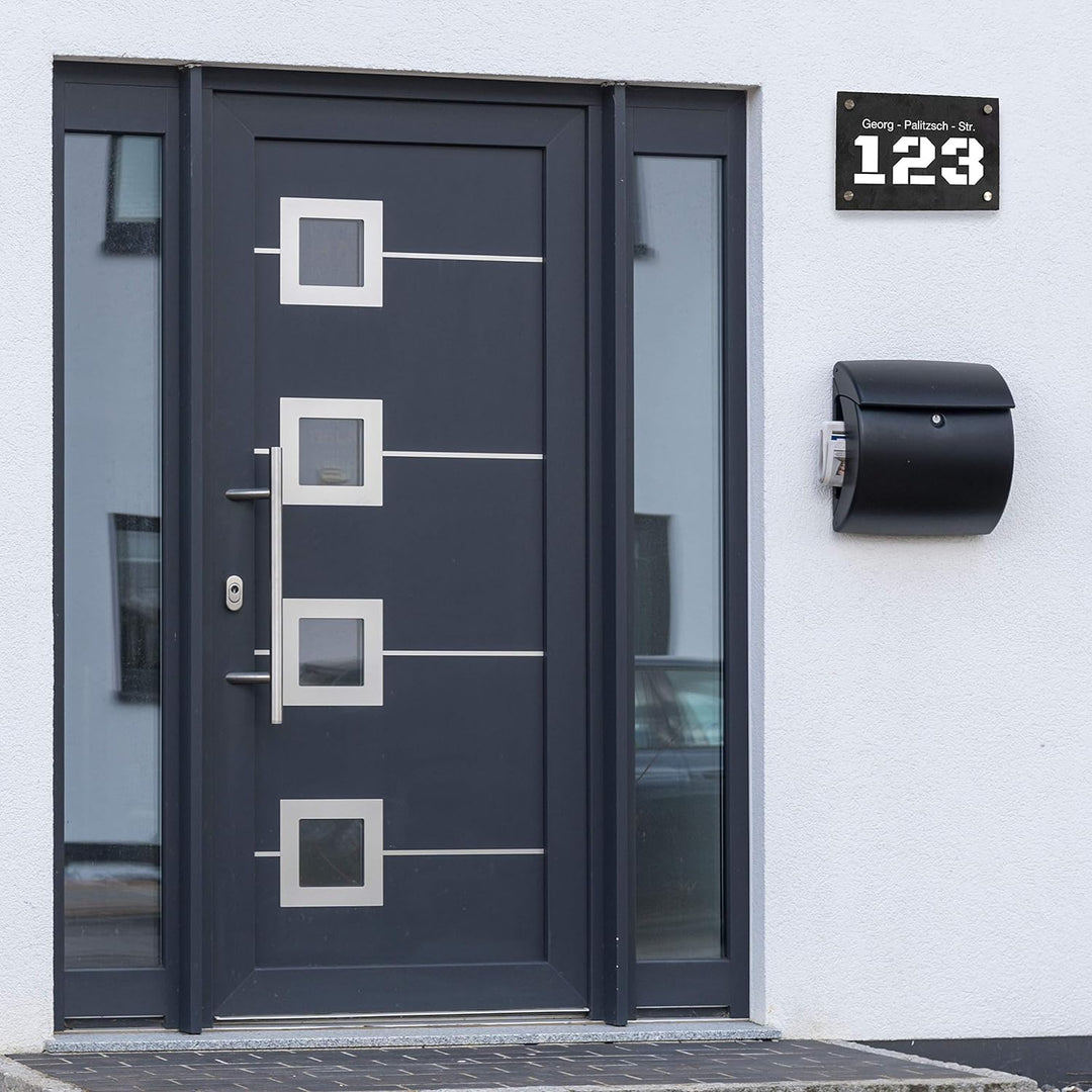 wandmotiv24 Personalisierte Hausnummer Hausnummernschild aus Naturstein Schiefer, auf Schiefertafel