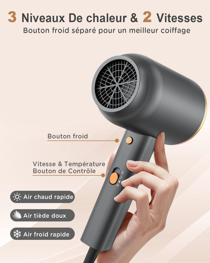 Ionen Föhn mit Diffusor-DEWILY 1800W Schnelltrocknen Fön mit Kalt/Heisstaste, Thermostatischer Diffu