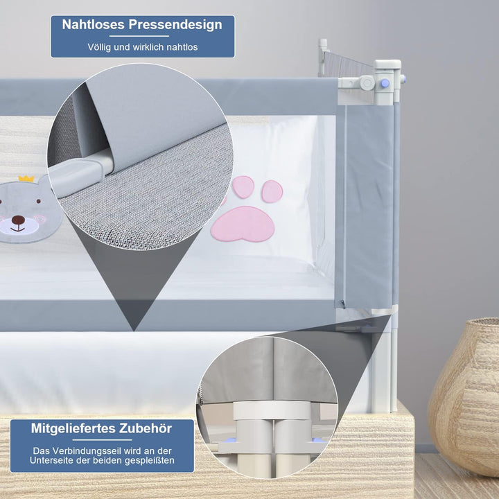 Jopassy Rausfallschutz Bett 200CMx2+180CMx1, Bettgitter für Kinder, Höhenverstellbar 70-98 cm, Rausf