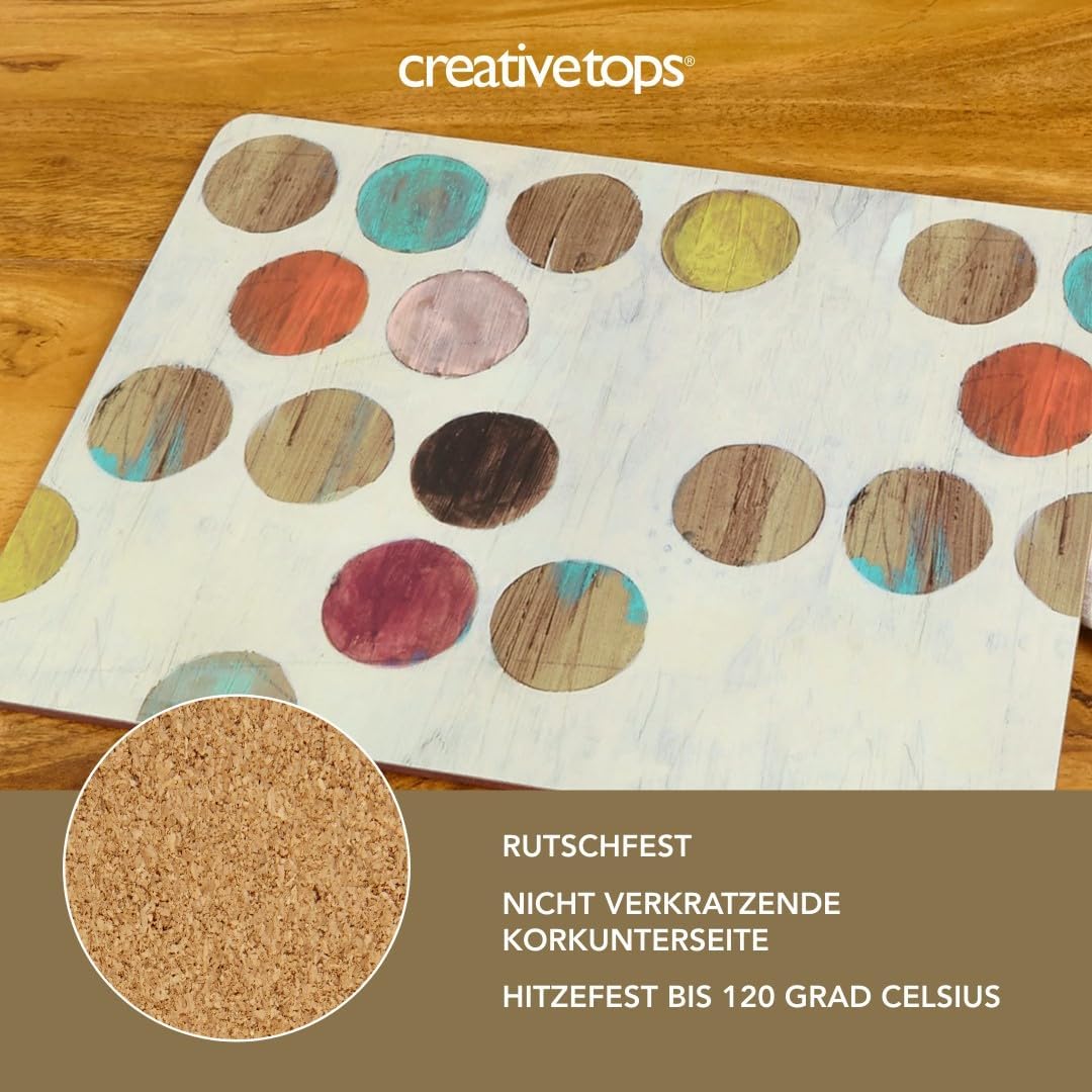 Creative Tops Platzsets, Design Retro Punkte, hochwertig, Unterseite aus Kork, Holz, mehrfarbig, 4-t