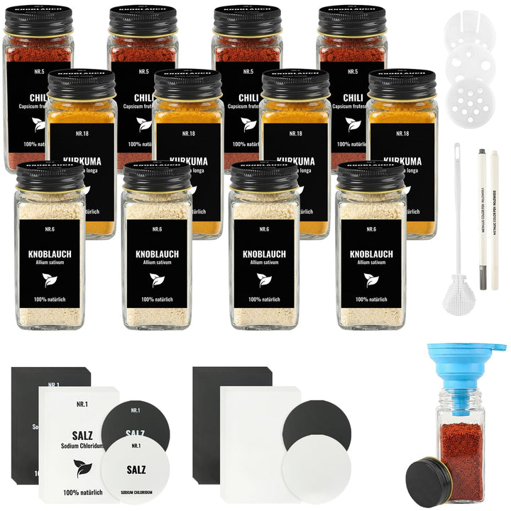 12pcs Gewürzgläser Eckig mit Aluminiumdeckel, 120ml Glasbehälter mit Streueinsatz, Luftdichte Gewürz