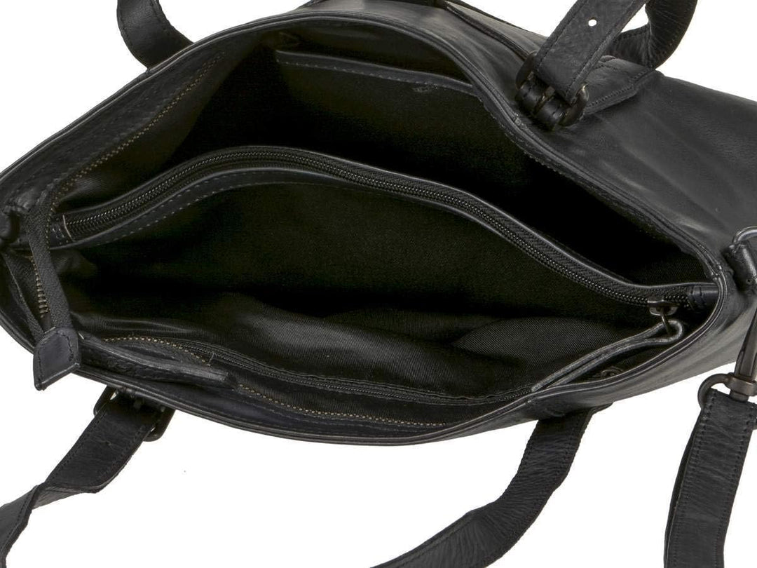 Bear Design Damen Tasche Ledertasche Shopper Schultertasche Handtasche Leder schwarz 34x27cm Cow Lav
