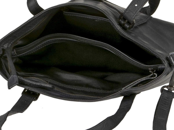 Bear Design Damen Tasche Ledertasche Shopper Schultertasche Handtasche Leder schwarz 34x27cm Cow Lav