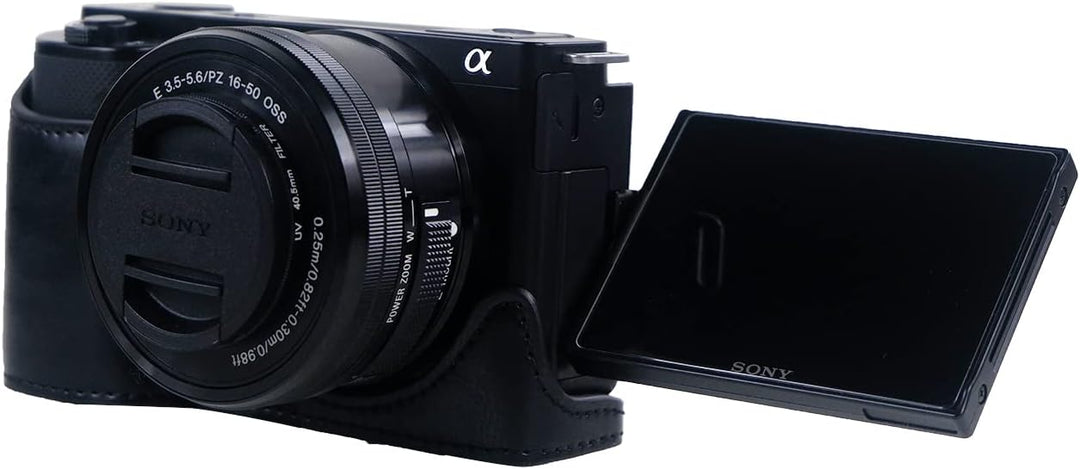 Rieibi ZVE10 Hülle - Qualität PU Leder Hülle für Sony ZV-E10 spiegellose Digitalkamera - Griff Schut