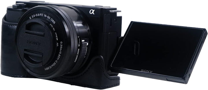 Rieibi ZVE10 Hülle - Qualität PU Leder Hülle für Sony ZV-E10 spiegellose Digitalkamera - Griff Schut