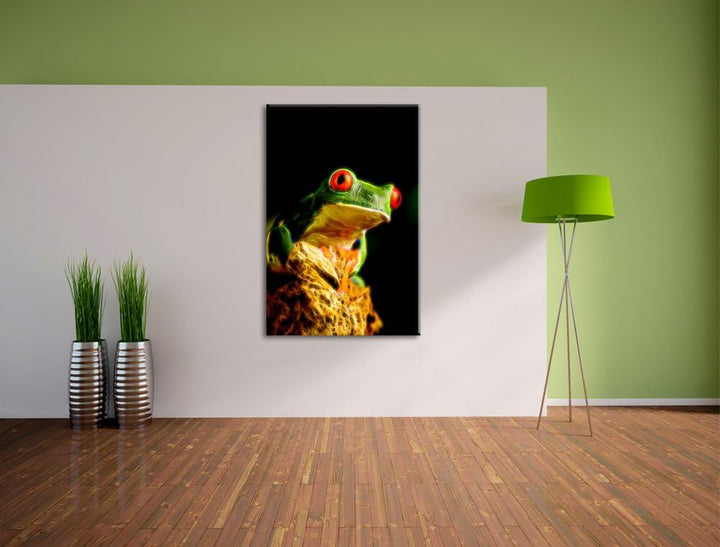 Dark Eulen Kauz Orange Augen Deluxe Format: 100x70 cm auf Leinwand, XXL riesige Bilder fertig gerahm