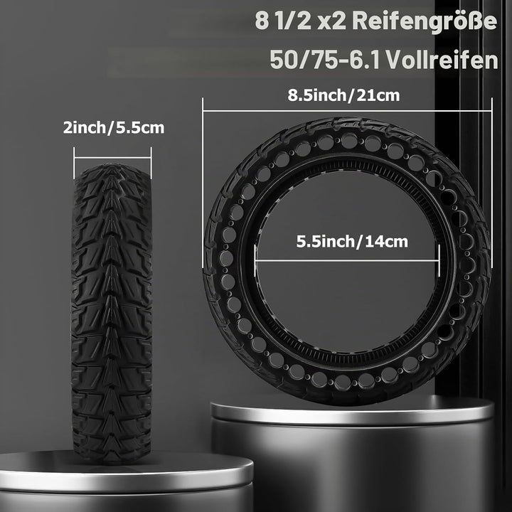 Monuary 2PCS E Scooter Reifen 8 1 2 x2 Vollgummi, 50/75-6.1 Vollgummireifen, Reifen Vollgummi 8,5 Zo