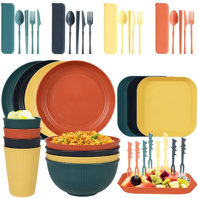 Camping Teller, Picknick Geschirr Sets 4 personen, Camping Zubehör aus Kunststoff für Party, Zuhause