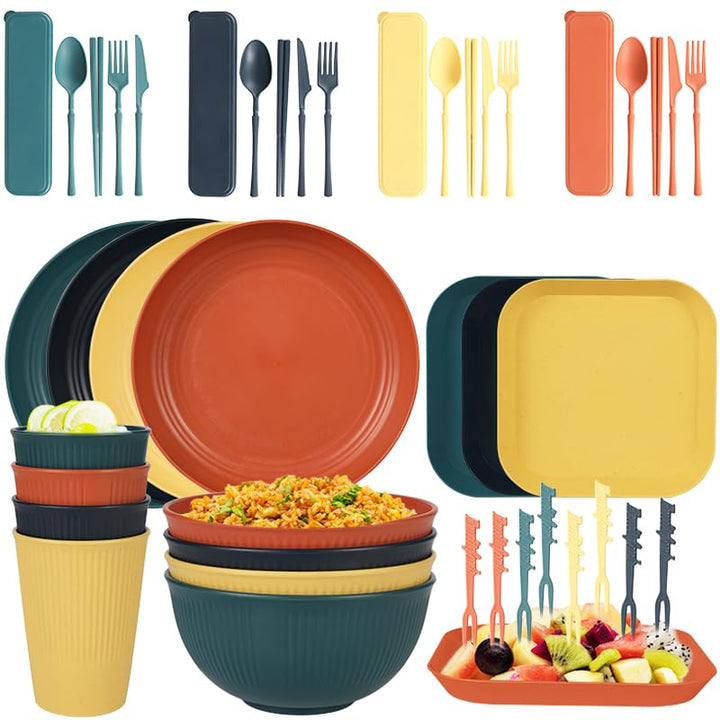 Camping Teller, Picknick Geschirr Sets 4 personen, Camping Zubehör aus Kunststoff für Party, Zuhause