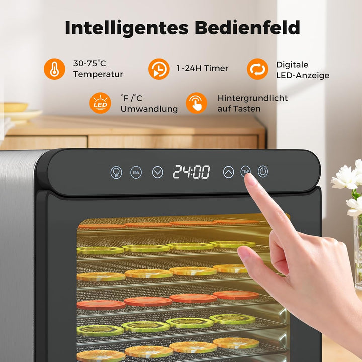 COSTWAY 600W Dörrautomat mit 7 Edelstahl-Schalen, Dörrgerät mit 24H Timer & 30-75℃ Temperatur,Trockn