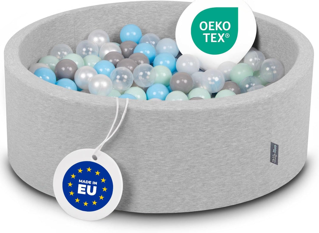 KiddyMoon Bällebad 90X30cm/300 Bälle ∅ 7Cm Bällepool Mit Bunten Bällen Für Babys Kinder Rund, Hellgr