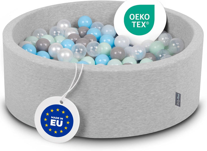 KiddyMoon Bällebad 90X30cm/300 Bälle ∅ 7Cm Bällepool Mit Bunten Bällen Für Babys Kinder Rund, Hellgr