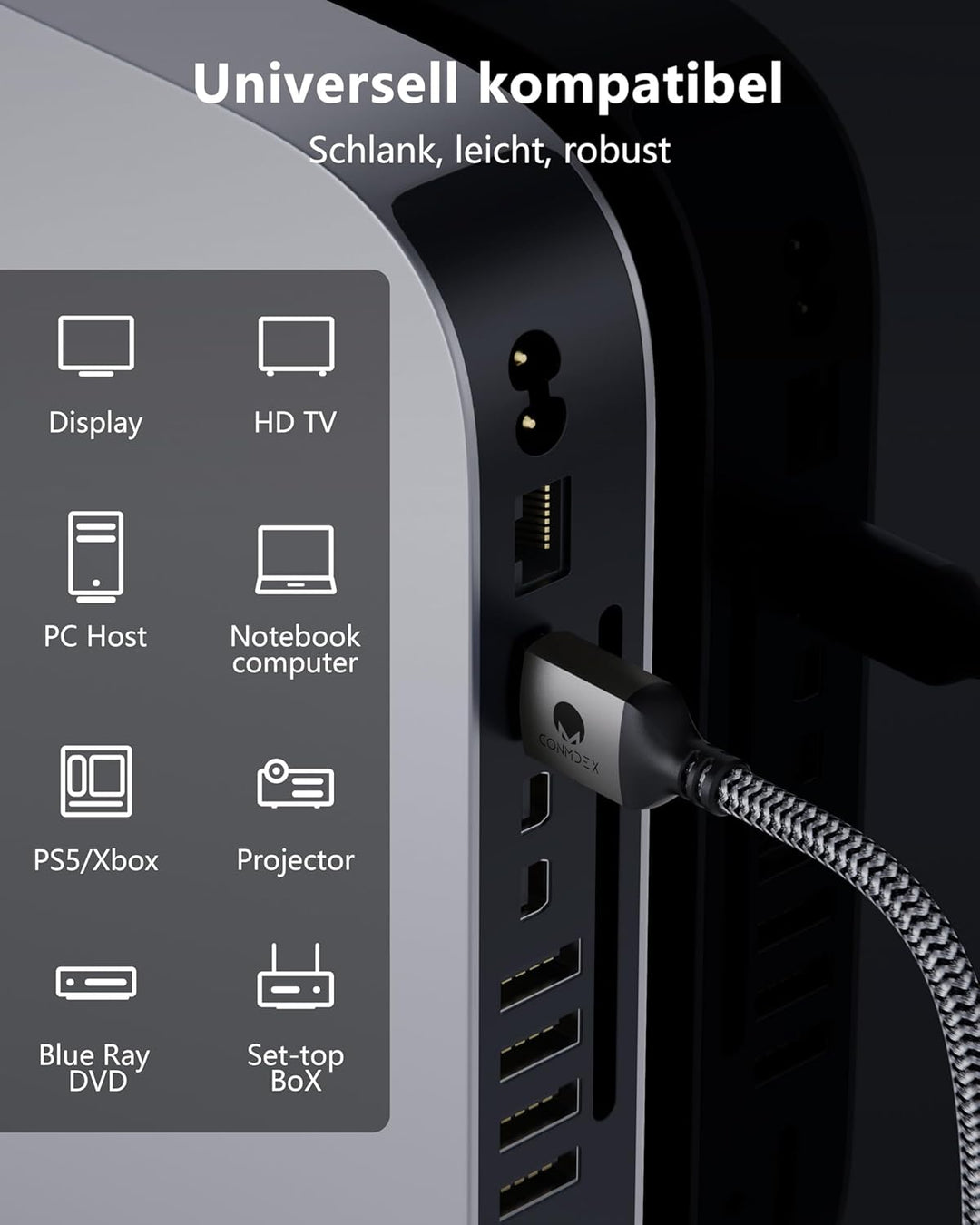 CONMDEX 16K HDMI 2.2 Kabel 3M – 96 Gbit/s Ultra High Speed, 8K@120 Hz/144 Hz, 4K@240 Hz, eARC, HDR,