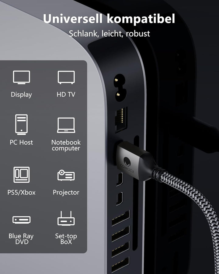 CONMDEX 16K HDMI 2.2 Kabel 2M – 96 Gbit/s Ultra High Speed, 8K@120 Hz/144 Hz, 4K@240 Hz, eARC, HDR,