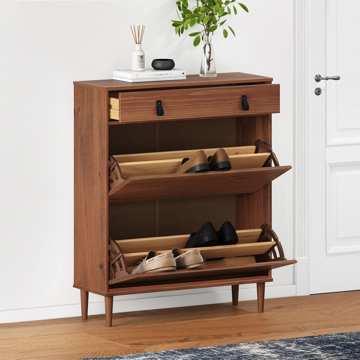 IDIMEX Schuhkipper MIKKA 2 Klappen 1 Schublade - kastanienfarben, schmaler Schuhschrank, Schuhaufbew