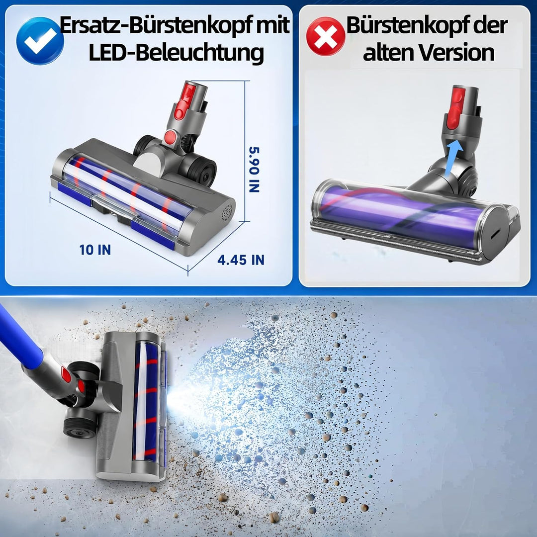 Ersatz Bürstenkopf für Dyson V15 V11 V10 V8 V7, Motorisierte Bodendüse mit Grüner LED Stauberkennung