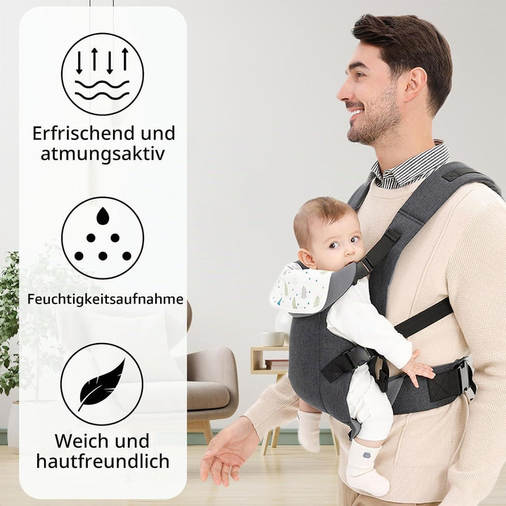 IULONEE Babytrage für Neugeborene Ergonomische Baby Carrier mit abnehmbarem Lätzchen Vorne nach hint