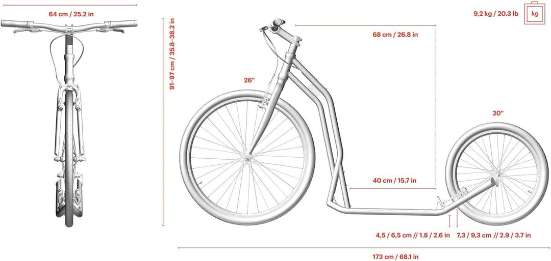 Yedoo S2620 Tretroller - bis 130 kg, Kickscooter mit Luftreifen 26/20 - Roller Scooter für Erwachsen