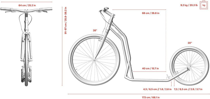 Yedoo S2620 Tretroller - bis 130 kg, Kickscooter mit Luftreifen 26/20 - Roller Scooter für Erwachsen