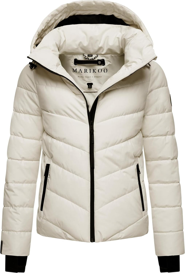 MARIKOO Damen Winterjacke warme Steppjacke mit abnehmbarer Kapuze Samuiaa XVI XS-3XL XS Offwhite, XS