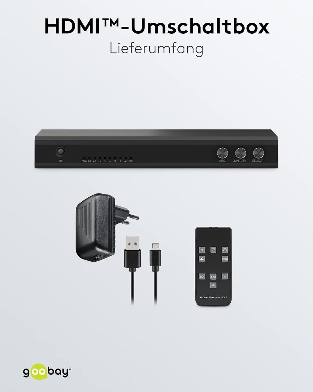 goobay 58490 HDMI Umschaltbox mit Audio Ausgang/HDMI Verteiler unterstützt Auflösungen bis zu 4K@60H