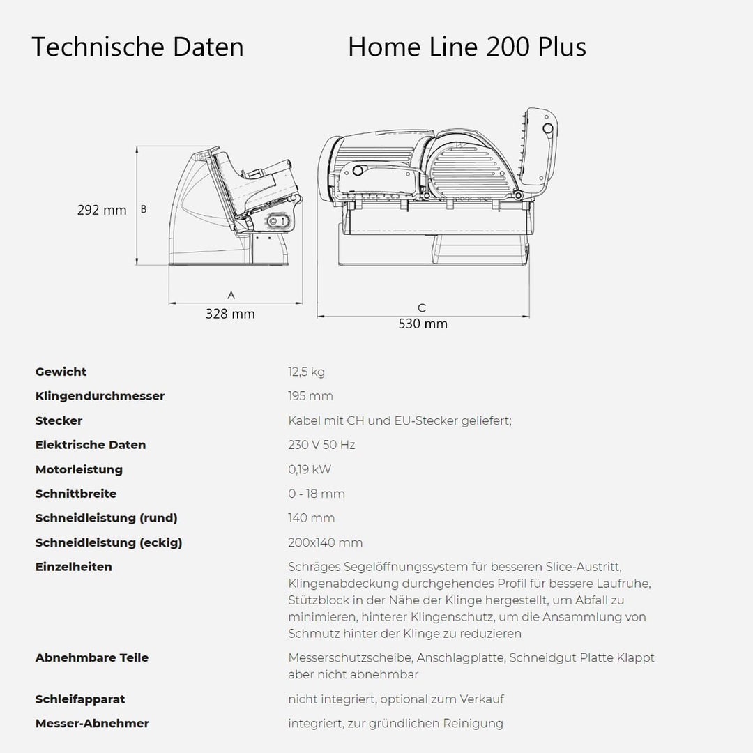 Berkel Aufschnittmaschine Home Line 200 Plus in schwarz - Küchenschneidemaschine inkl. Messerabnehme