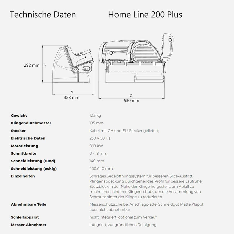 Berkel Aufschnittmaschine Home Line 200 Plus in schwarz - Küchenschneidemaschine inkl. Messerabnehme