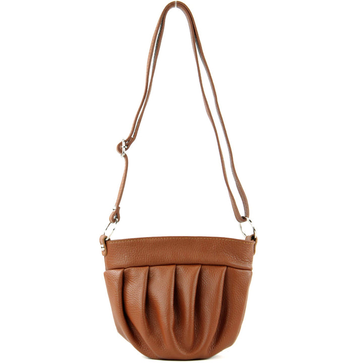 modamoda de T191 Damen Leder Umhängetasche Schultertasche Klein handmade in Italy, Cognac