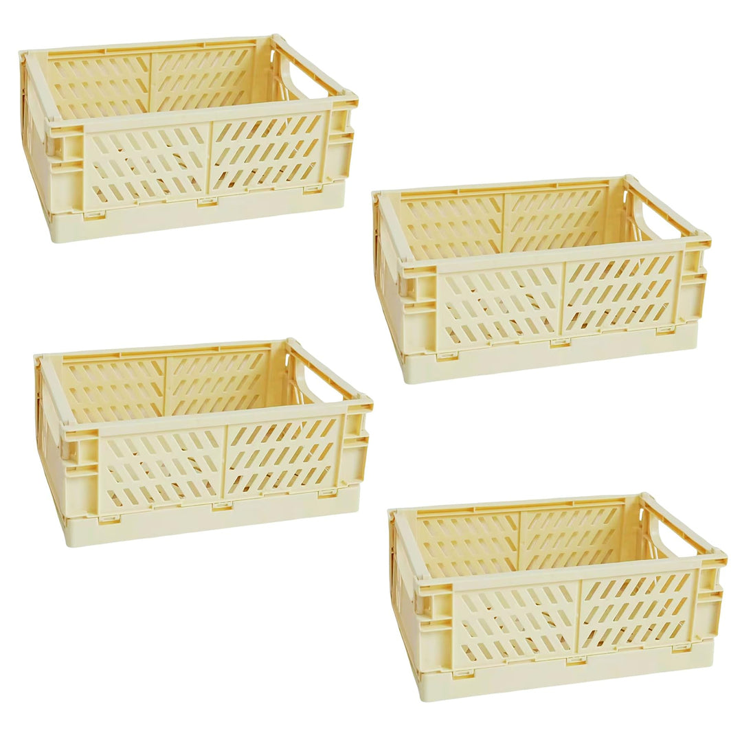 4 Stück Gelb Klappbox 25×16×10cm,Klappkiste Körbe Aufbewahrung Zusammenklappbarer Tragbar Aufbewahru
