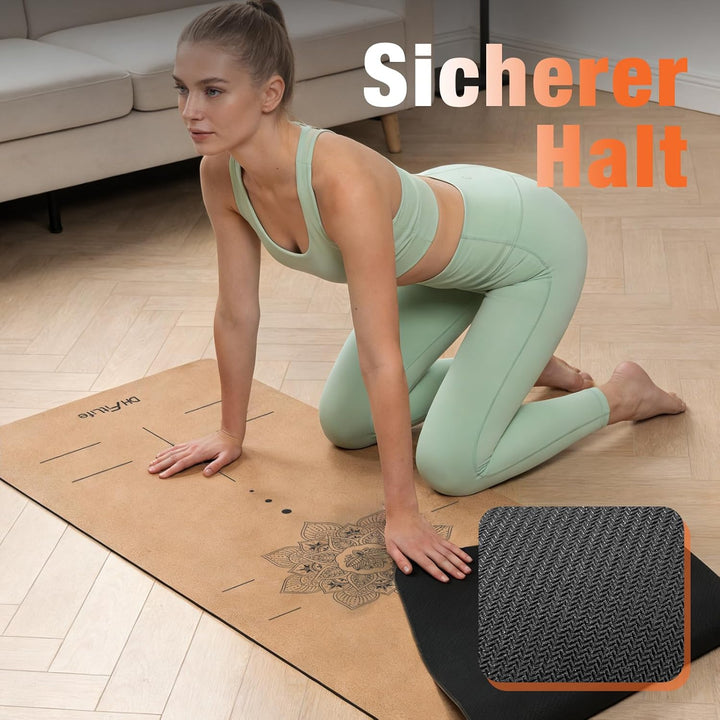 DH FitLife Kork Yogamatte rutschfest aus Naturkautschuk | sofort einsatzbereit | Leicht zu reinigen