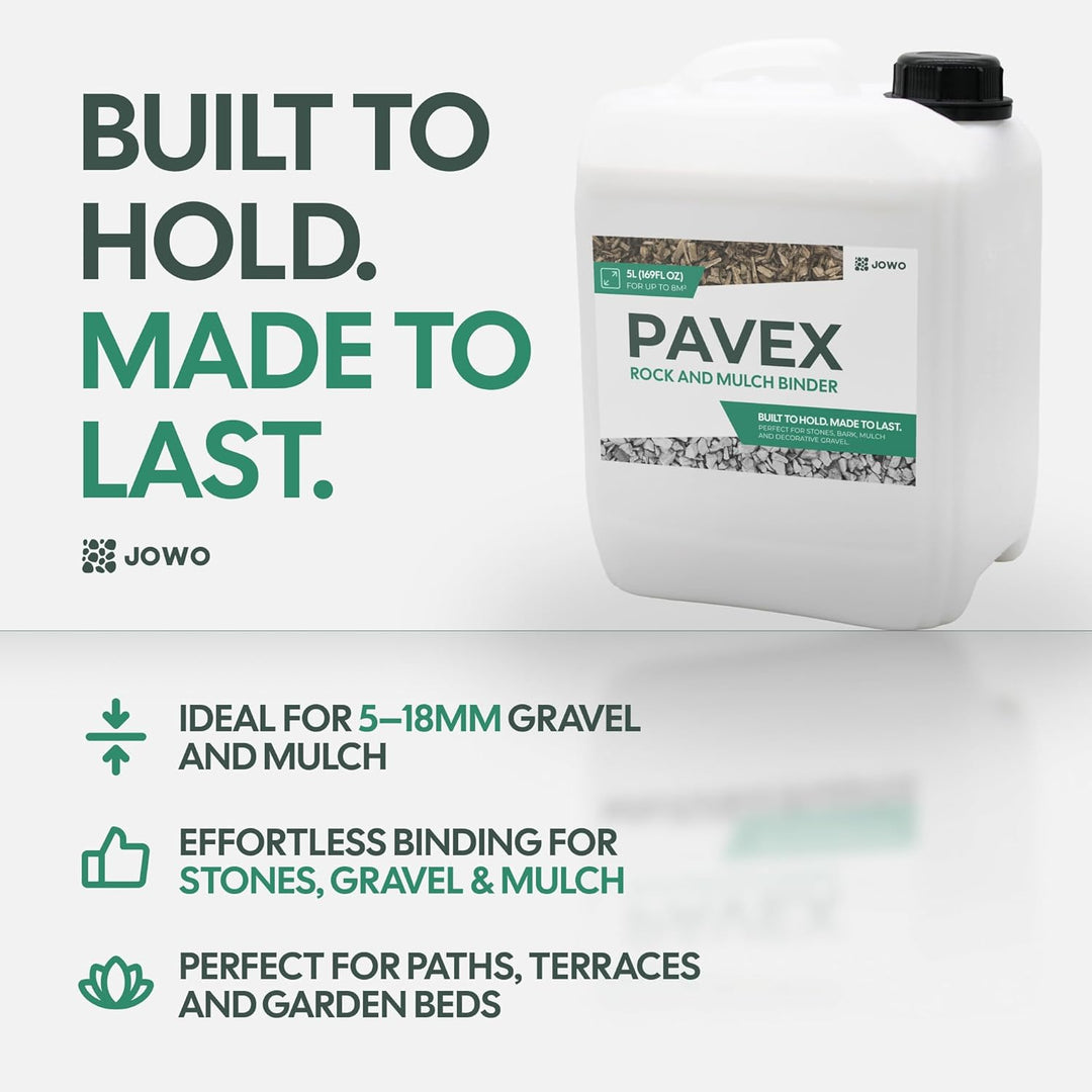 PAVEX - 5L Kiesbinder zum verkleben von Steinen, Mulch und Schotter Aller Art. Verbund von Steinen f