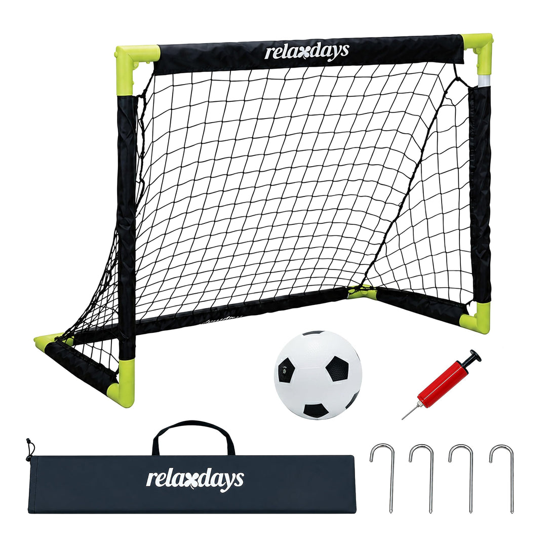 Relaxdays Fussballtor, HxBxT: 60 x 90 x 60 cm, steckbar, mit Ball, Farbwahl Schwarz-Gelb, Schwarz-Ge
