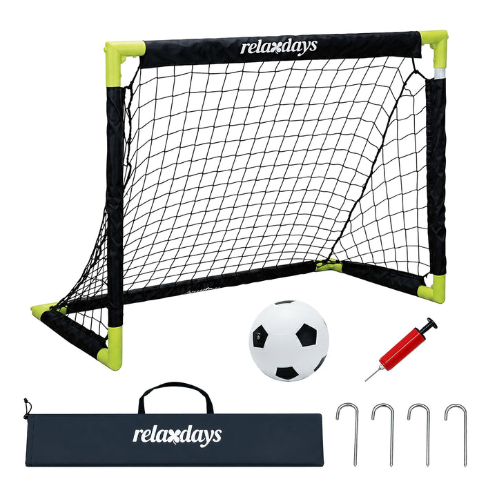Relaxdays Fussballtor, HxBxT: 60 x 90 x 60 cm, steckbar, mit Ball, Farbwahl Schwarz-Gelb, Schwarz-Ge
